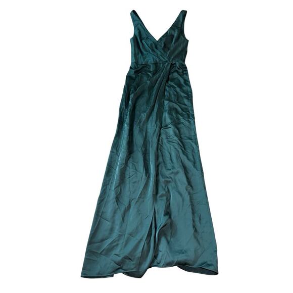 NWT After Regular Length Evergreen Dress Satin Faux Wrap Gown - Picture 3 of 10